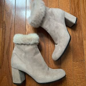 Dylan Skye Suede and fur trim ankle booties
